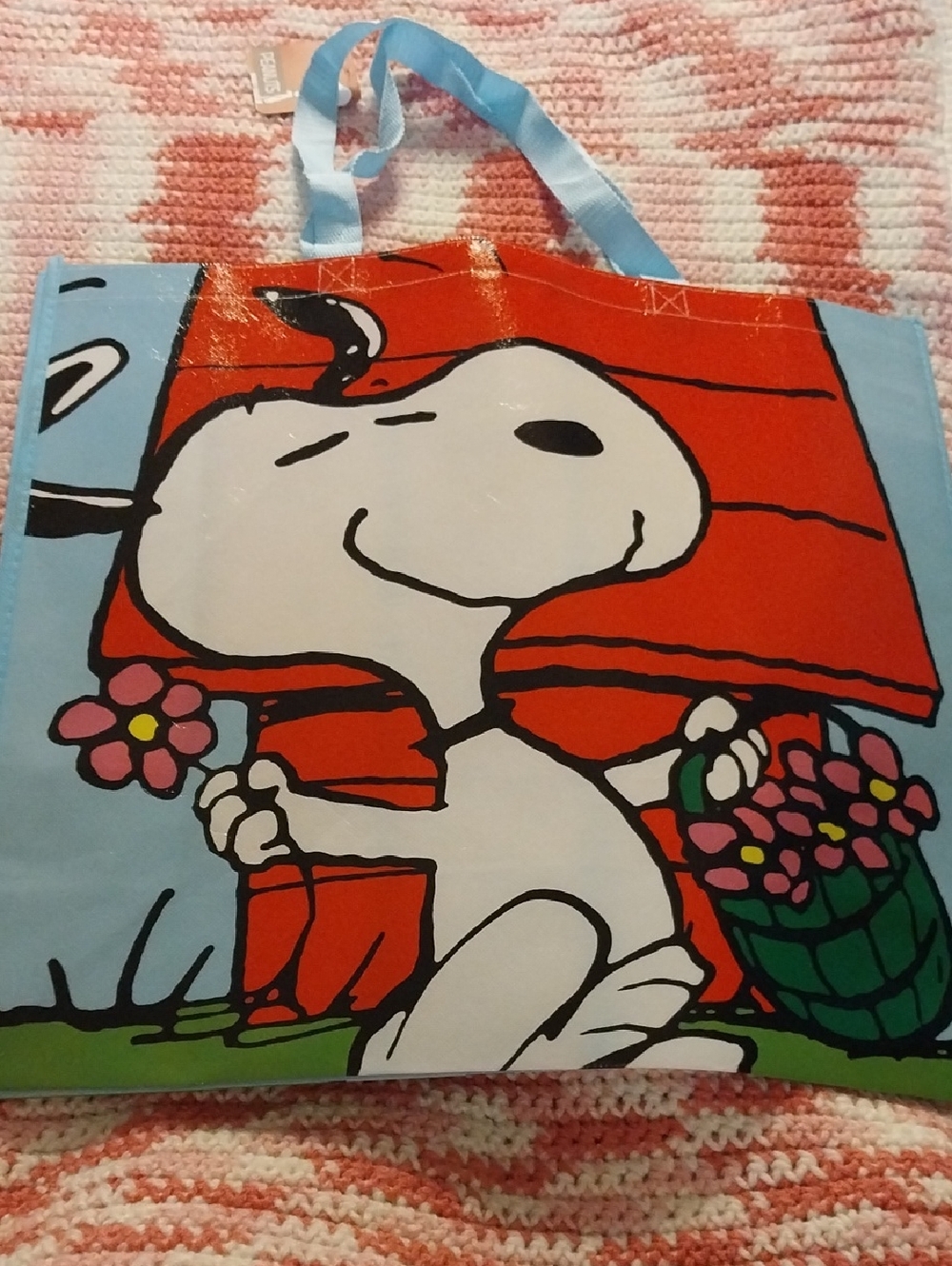 Peanuts Snoopy Tote Bag in Light Blue, Red, White